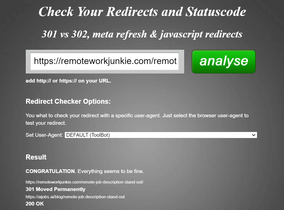 redirect checker tool